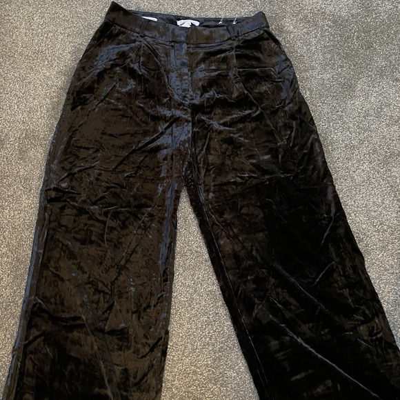 NWT LOFT Pants Women's Sz 12 Black The Peyton Trouser Crushed Velvet Wide Leg - Picture 2 of 7